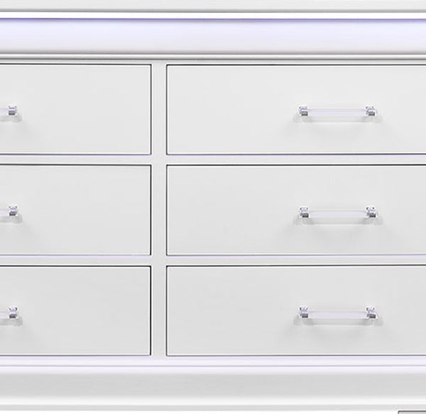 English Elm CHARLSTON Solid Wood 5-Drawer Chest with Built-In LED Lighting, Spacious Transitional Bedroom Storage White 62.4 L x 19.49 W x 37.01 H B201P215711