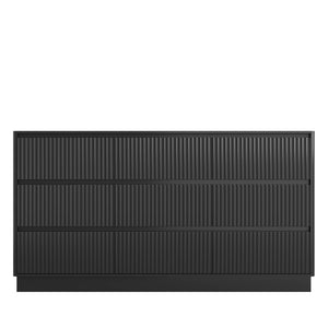 English Elm 9 Drawer Matte Wood Dresser with Wave Front Mid Century Modern Low Profile Storage Black W409P387577