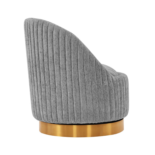 English Elm Leela Plush Chenille Swivel Lounge Chair with Brushed Gold Base, Ribbed Stitching, 440lb Capacity Grey B365P397962