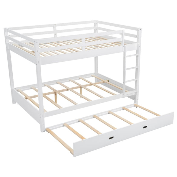 English Elm Wood Queen Size Bunk Bed With Trundle & Ladder – Stylish Space-Saving Solution For All Ages! N7090004008K-GIGA
