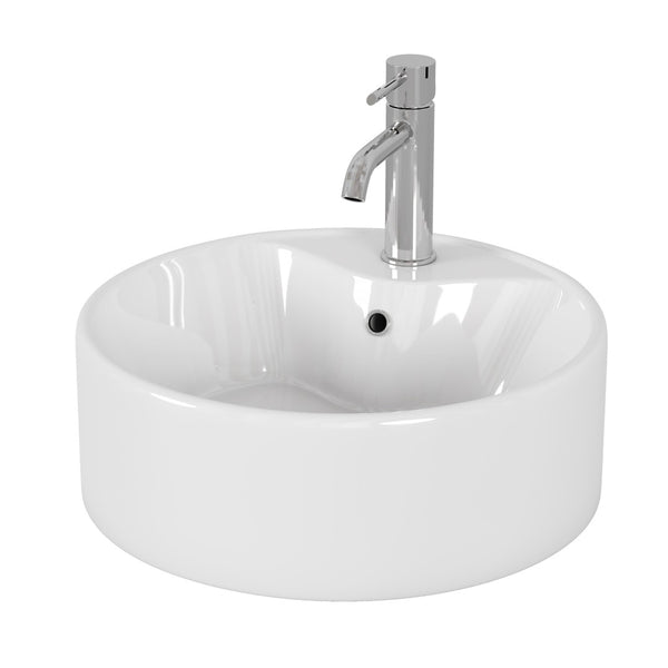 English Elm Bathroom Ceramic Vessel Sink Round Glossy White Bowl Above Counter Vanity Basin W3151P266231