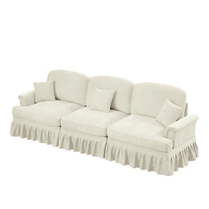 English Elm Elegant Mid Century Large 3-Seater Chenille Sofa With Flared Arms, Ruffled Skirts & Modular Style W3041S00233