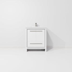 English Elm White Bath Vanity With Durable Quartz Top, Gun Metal Faucet & Ample Storage For Modern Spaces B2731P259322-GIGA