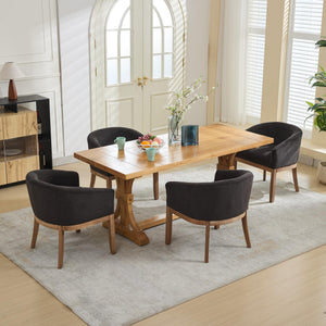 English Elm Mid Century Modern Barrel Dining Chair With Arms - Plush Linen, Durable Hardwood Frame, Versatile Use W1143P346925