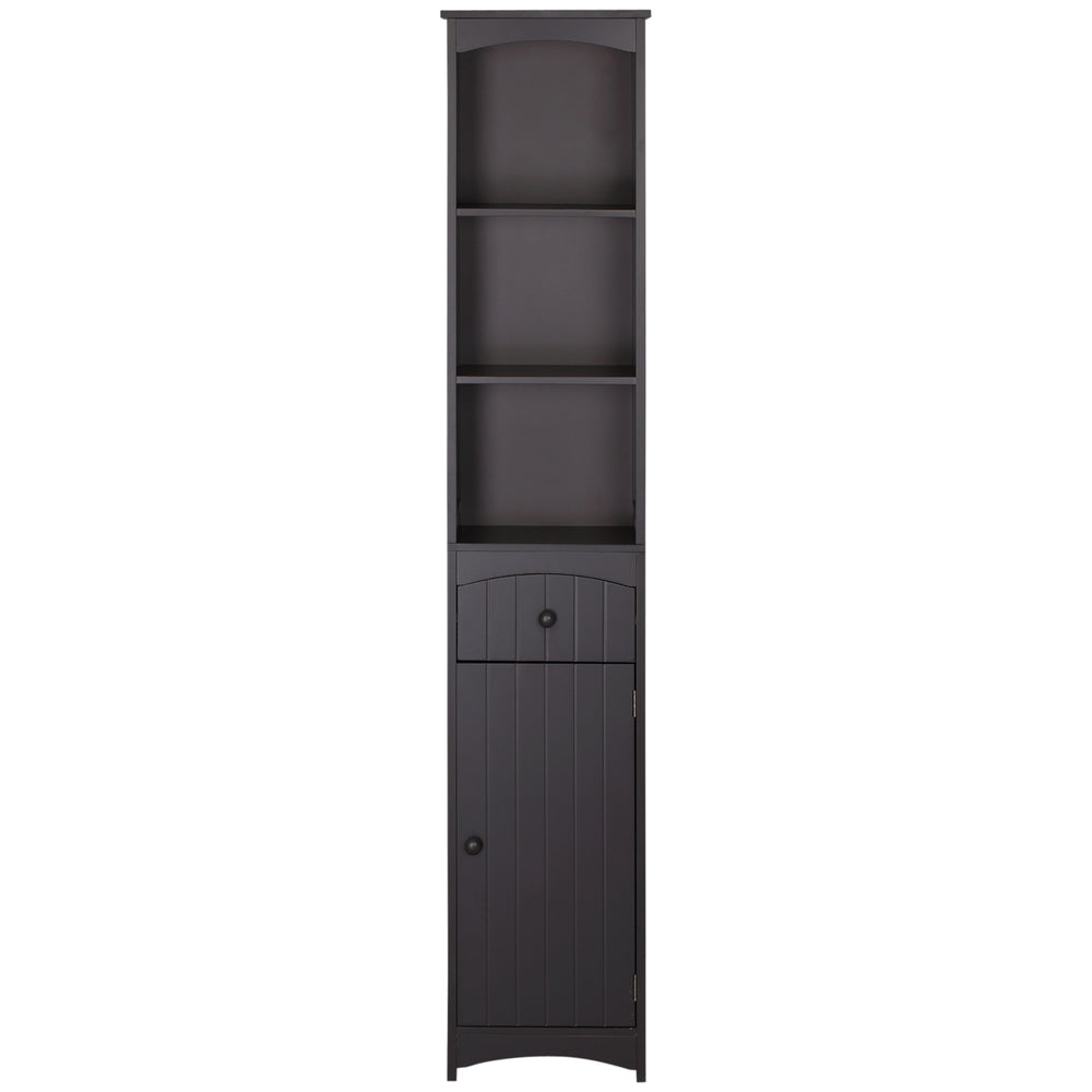English Elm HOMCOM Tall Bathroom Linen Cabinet – Narrow Free-Standing MDF Tower with 3 Shelves, Drawer, Brown W2225P229566