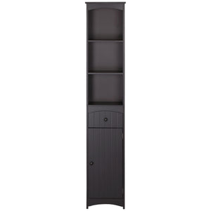 English Elm HOMCOM Tall Bathroom Linen Cabinet – Narrow Free-Standing MDF Tower with 3 Shelves, Drawer, Brown W2225P229566