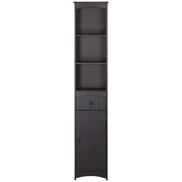 English Elm HOMCOM Tall Bathroom Linen Cabinet – Narrow Free-Standing MDF Tower with 3 Shelves, Drawer, Brown W2225P229566