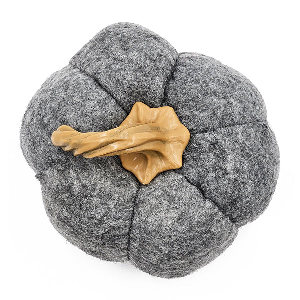 English Elm Set of 3 Chenille Weighted Pumpkins for Fall Décor with Realistic Stem, Farmhouse Harvest Tabletop Accents Gray W2078P246707