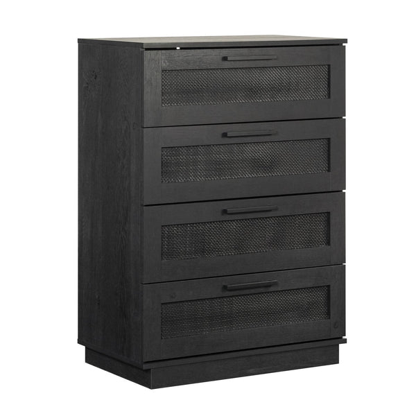 English Elm 4-Drawer Chest In Sleek Black Finish - Stylish Storage Solution For Bedrooms & Living Areas, Easy Assembly B356P402759