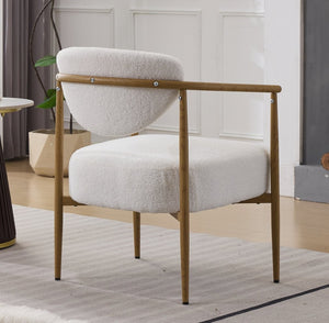 English Elm Beige Woven Fabric Dining Chair Set of Two with Wood Grain Iron Frame for Any Room W3149S00006