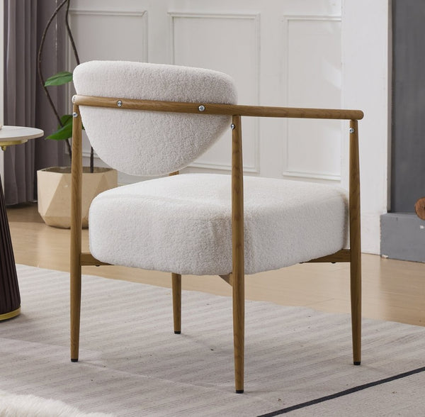 English Elm Beige Woven Fabric Dining Chair Set of Two with Wood Grain Iron Frame for Any Room W3149S00006