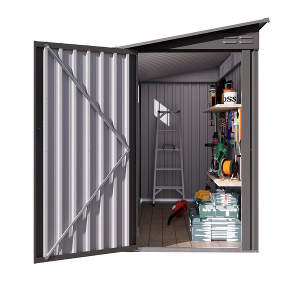 English Elm 4x9 Ft Galvanized Steel Lean-to Outdoor Storage Shed with Vented Sloped Roof and Windows W3213P417563