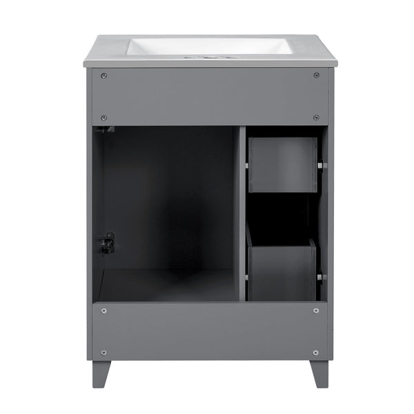 English Elm 24" Gray Bathroom Vanity Cabinet with Ceramic Sink, Soft-Close Door, 2 Drawers, Smart Storage, Durable Design N729P264336E