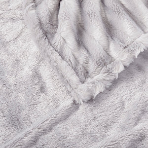 JLA Home Beautyrest - Faux Fur Heated Throw Oversized Plush Electric Blanket with Low-EMF Secure Comfort Heating, OEKO-TEX Certified Grey BR50-0753
