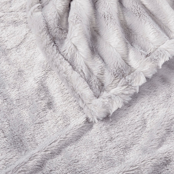 JLA Home Beautyrest - Faux Fur Heated Throw Oversized Plush Electric Blanket with Low-EMF Secure Comfort Heating, OEKO-TEX Certified Grey BR50-0753