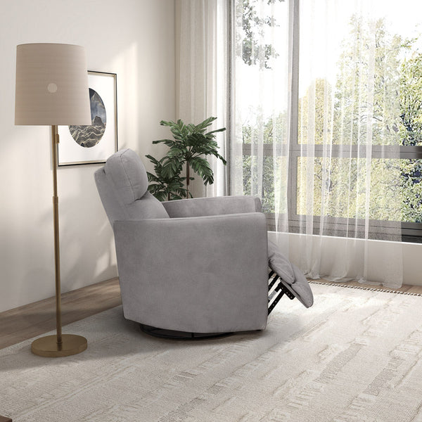 English Elm Ashcroft Furniture - Lawson Suede Swivel Glider Recliner Chair in Latte Gray — Plush, Pet‑Friendly, Infinite Recline, Pillow B183P281225