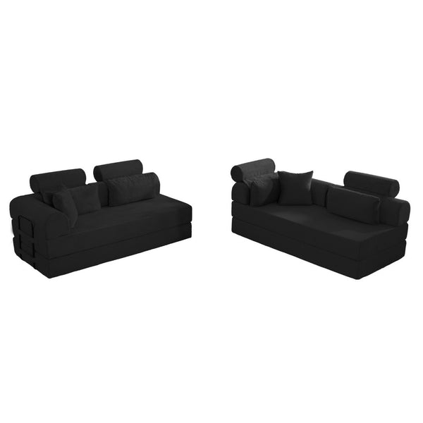 English Elm L Shaped Corduroy Sectional Sofa Converts to Sleeper Bed Space Saving Modular Couch Black W5532S00001