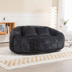 English Elm Bean Bean Bag Sofa High-Density Memory Foam Two-Seater Lounger High Back Chenille Cozy Support Black W395P181440