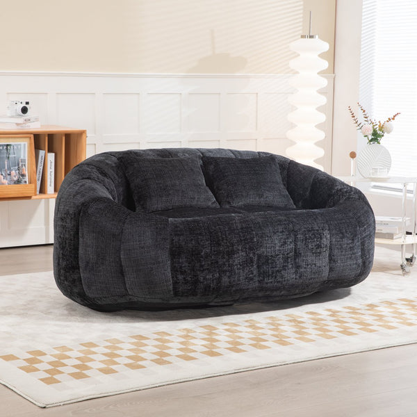 English Elm Bean Bean Bag Sofa High-Density Memory Foam Two-Seater Lounger High Back Chenille Cozy Support Black W395P181440
