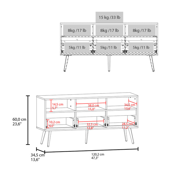 English Elm Picacho Modern TV Stand White & Natural Oak — 3 Drawers, 3 Shelves, Conical Legs, Durable Melamine Finish B128P263732