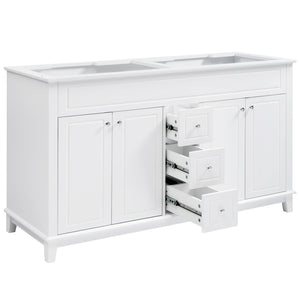 English Elm Christopher Knight Home® - 58" Bathroom Vanity Cabinet Base with Solid Wood Legs, 3 Drawers & 4 Soft-Close Doors, Open-Back Design, Adjustable Anti-Tip Feet, White Finish N759P351759K