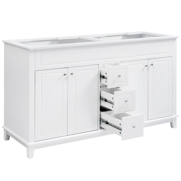 English Elm Christopher Knight Home® - 58" Bathroom Vanity Cabinet Base with Solid Wood Legs, 3 Drawers & 4 Soft-Close Doors, Open-Back Design, Adjustable Anti-Tip Feet, White Finish N759P351759K