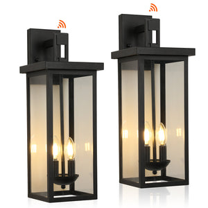 English Elm 2-Pack Outdoor Wall Lanterns 22" with Dusk-to-Dawn Sensor, Matte Black Aluminum, Clear Glass Panels W2312P374779
