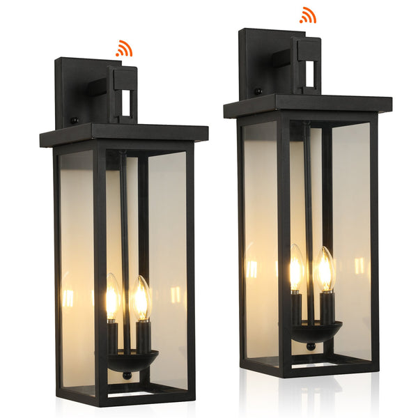 English Elm 2-Pack Outdoor Wall Lanterns 22" with Dusk-to-Dawn Sensor, Matte Black Aluminum, Clear Glass Panels W2312P374779