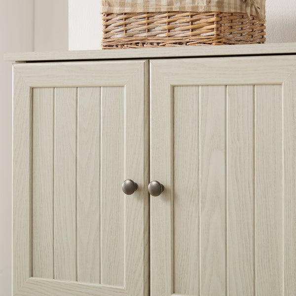 English Elm 72.4" Tall Storage Cabinet with 8 Doors and 4 Shelves, Elegant Oak Finish Freestanding Organizer for Entryway White W1758P300142