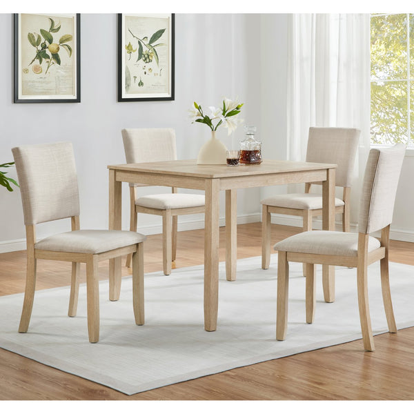 English Elm Modern 4-Piece Dining Set with Smooth Waterproof Top, Stable Wood Frame, Comfortable Foam Chairs Beige,Light Oak W1998S00079
