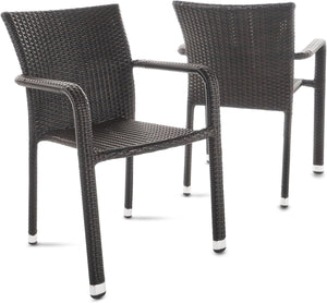 English Elm Christopher Knight Home® - STACKING Wicker Armchair with Aluminum Frame — Weather-Resistant, Lightweight, Space-Saving Patio Seating Brown Multi 32.75 L x 22.25 W x 9.37 H N776P346173D