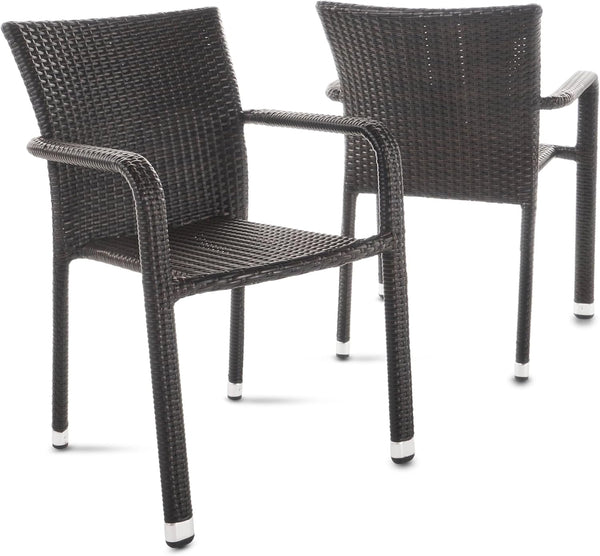 English Elm Christopher Knight Home® - STACKING Wicker Armchair with Aluminum Frame — Weather-Resistant, Lightweight, Space-Saving Patio Seating Brown Multi 32.75 L x 22.25 W x 9.37 H N776P346173D