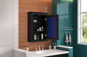English Elm 20" Medicine Cabinet with Mirror — Space-Saving Wall-Mounted Bathroom Storage with Adjustable Shelf, Modern Carved Design Black N710P317680B