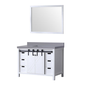 English Elm White 48 in. Bath Vanity with Grey Quartz Top, Soft-Close Drawers, Mirror & Spacious Storage B2731S00715
