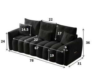 English Elm 78 Inch Teddy Velvet Three Seat Sofa Solid Wood Frame Plush Cushions for Living Room Black W2564S00125