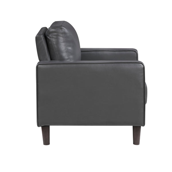 English Elm Modern Malcolm Upholstered Faux Leather Accent Chair with Track Arms, Welt Trim, Solid Wood Frame, Comfortable Cushion Seating for Living Room Dark Gray 31.5 L x 24 W x 24.5 H B011P395013