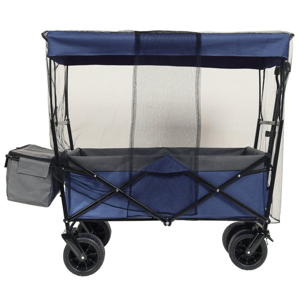 English Elm 480lbs Folding Utility Wagon with Canopy All-terrain Wheels Steel Frame Outdoor Hauler W2932P326773