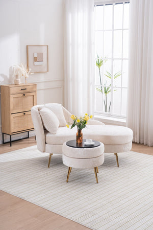 English Elm 58'' Chenille Chaise Lounge with Footstool Pocket Spring Comfort for Bedroom Living Room Beige W2363S00087
