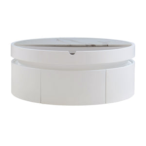 English Elm White Round Lift Coffee Table 29.5" with Marble-Wood Grain Top, Hidden Drawer Storage, Modern Durable Design N735P332429K