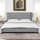 English Elm Manhattan Shelter King Platform Bed Frame, Opal Grey Velvet