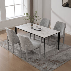 English Elm 21.46" Modern Chenille Dining Chair Set of 4 with Curved High Back, Rubberwood Legs, Comfortable Foam Seat White+Black W3189S00006