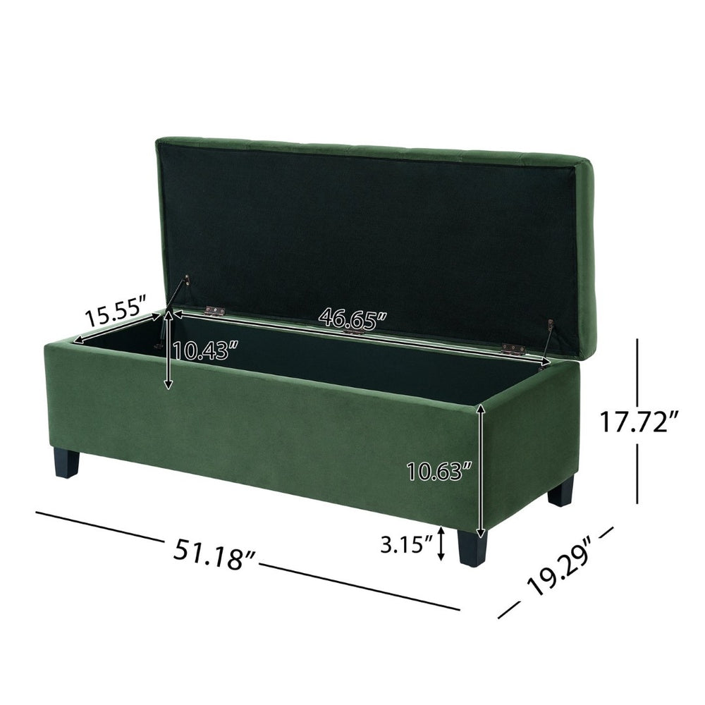 English Elm Upholstered Boucle Storage Bench Flip Top Lid Rubberwood Legs Bedroom Entryway Seating Retro Green N779P395018G