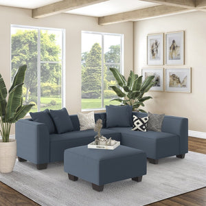 English Elm Marston Corduroy L-shape Sectional Sofa Deep Seating Six Seat Modern Living Room Navy Blue B127S00003