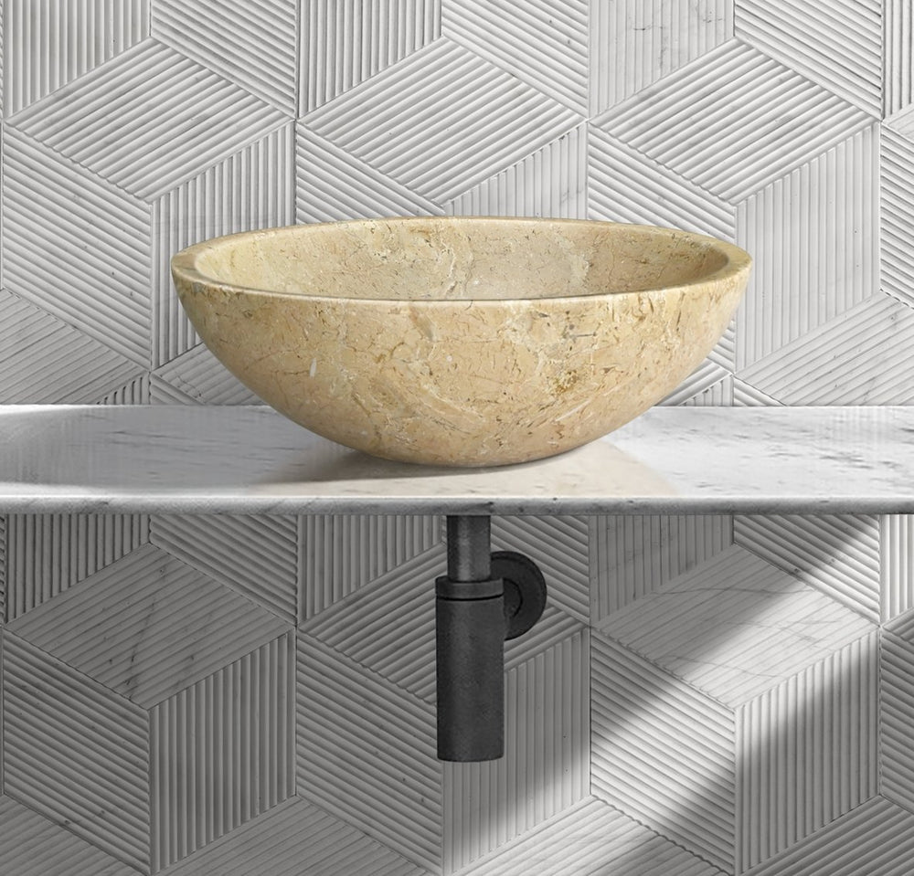 English Elm Gold Marble Vessel Sink - Luxurious Natural Stone Basin With Polished Finish, 15.7" Round Design W1696P333276