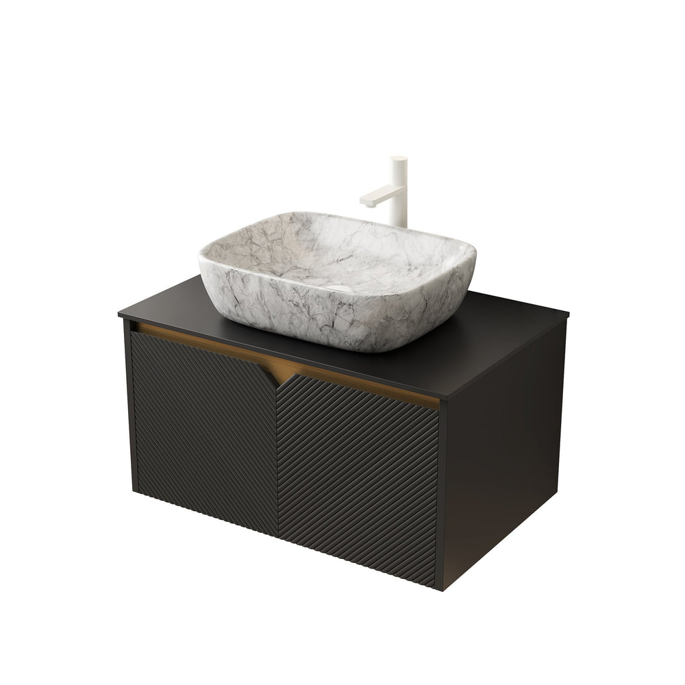 English Elm RUBEN 30" Wall-Mounted Black Vanity Cabinet with Countertop, Twill Metal Trim, Soft-Close Doors W2615P303716