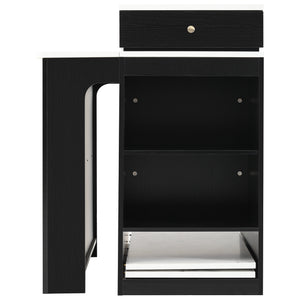 English Elm K&K Modern Extendable 59.5" Kitchen Island with Double-Sided Storage, Power Outlet & Casters Black N707S000017B