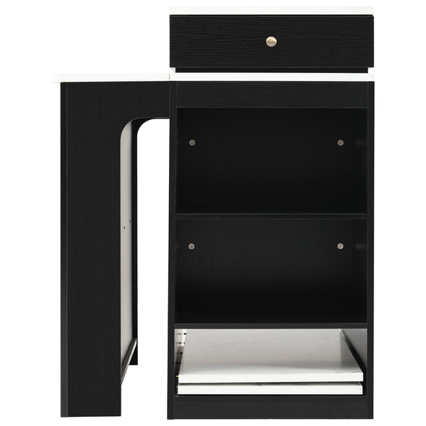 English Elm K&K Modern Extendable 59.5" Kitchen Island with Double-Sided Storage, Power Outlet & Casters Black N707S000017B