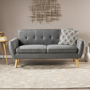 English Elm Christopher Knight Home® - SOFA Mid-Century Loveseat with Button-Tufted Waffle Stitch Back, Upholstered Comfort & Wood Legs DARK GREY 60863.00DGY