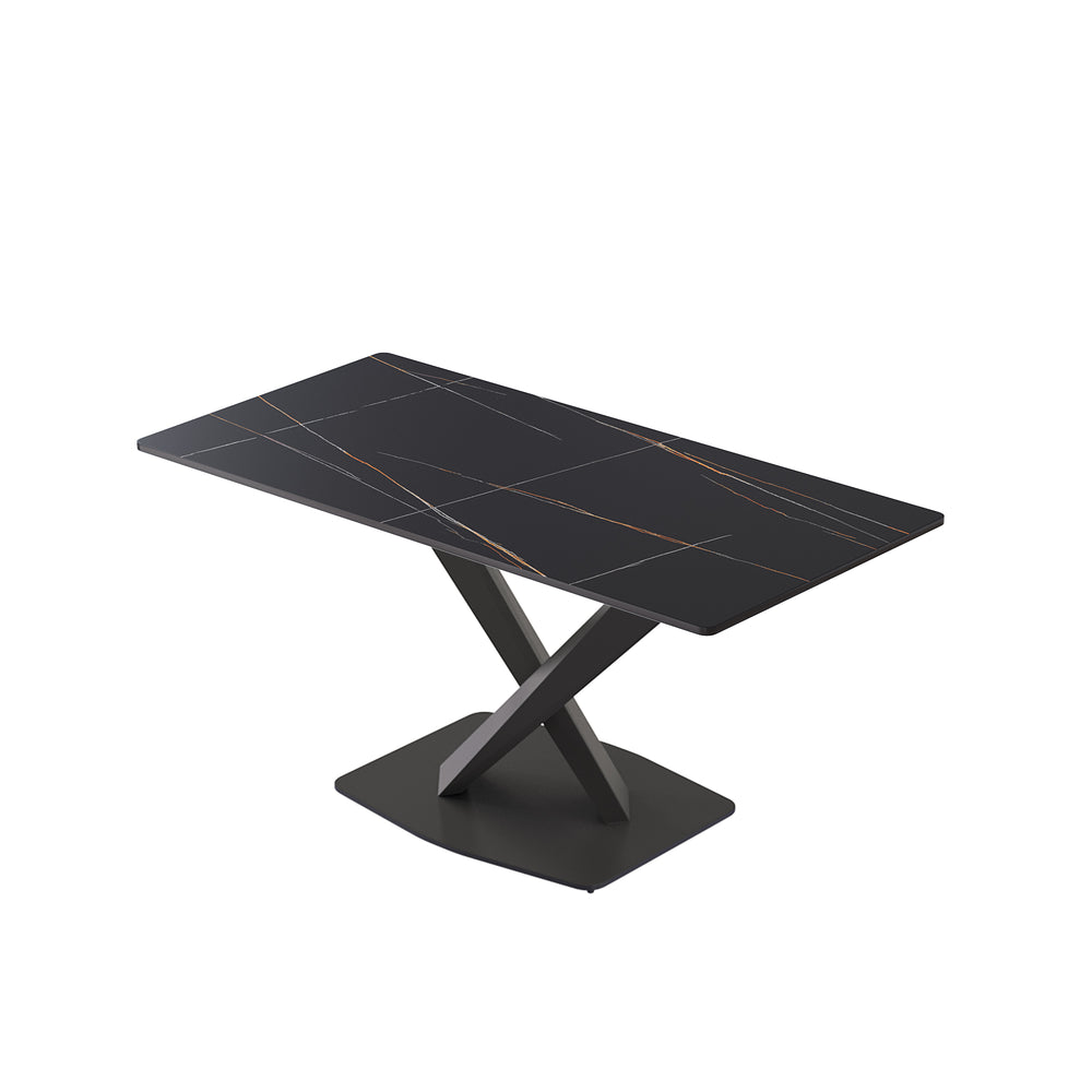 English Elm 63" Modern Sintered Stone Dining Table with Durable X-Leg Iron Base, Seats 6, 400 lb Capacity Black W1535S00532