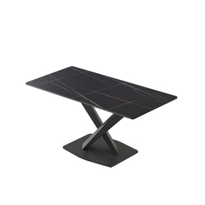 English Elm 63" Modern Sintered Stone Dining Table with Durable X-Leg Iron Base, Seats 6, 400 lb Capacity Black W1535S00532